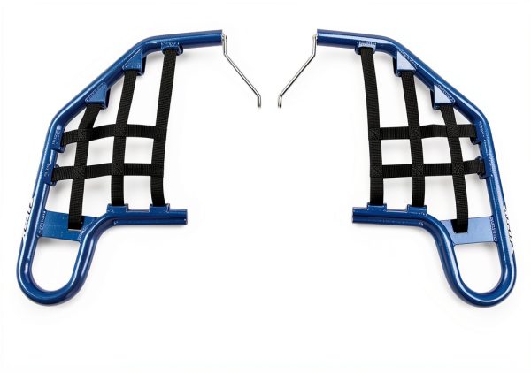 Tusk Racing Nerf Bars Blue with Black Webbing Brushed Metal Tubes-2
