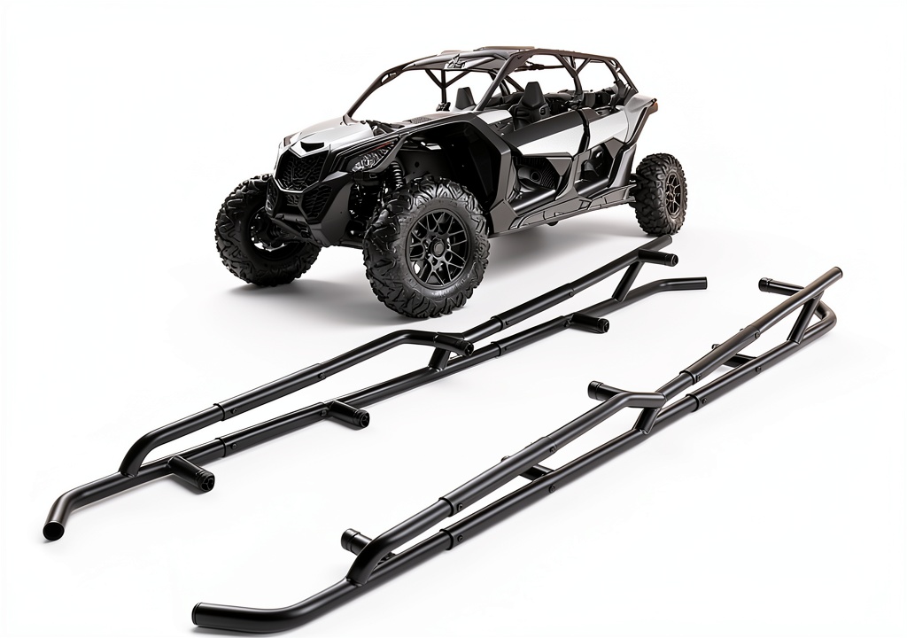 Installing KEMIMOTO X3 Max Nerf Bars Black Alloy Steel Side Protectors on a wooden workbench