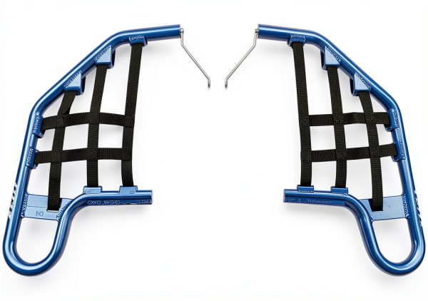 Tusk Racing Nerf Bars Blue with Black Webbing Brushed Metal Tubes-0