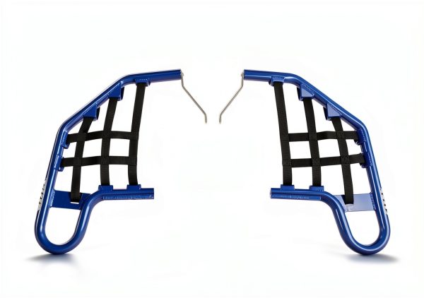 Tusk Racing Nerf Bars Blue with Black Webbing Brushed Metal Tubes-1