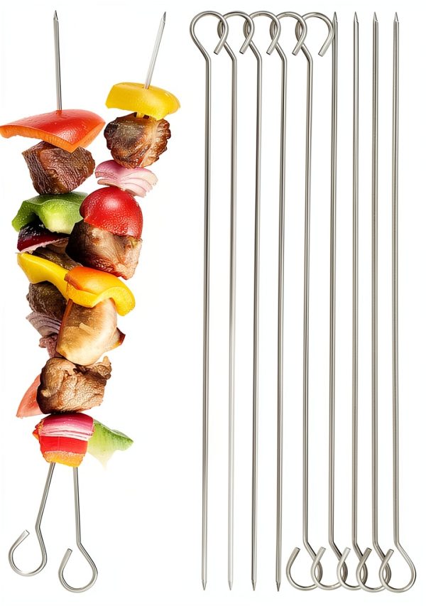 Stainless Steel Skewers ADULLPONY 12pcs Reusable BBQ Kabob Sticks-0