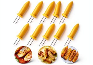Corn Holders 10PCS Stainless Steel Skewers by GIRCSS Yellow BBQ Forks-0