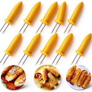 Corn Holders 10PCS Stainless Steel Skewers by GIRCSS Yellow BBQ Forks-0