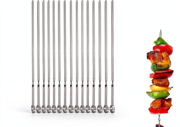 Metal Skewer for Grilling,Kabob Skewer,Flat BBQ Barbecue Skewer,Grilling Skewers Set,Reusable BBQ (14" skewer(16 pack))-0