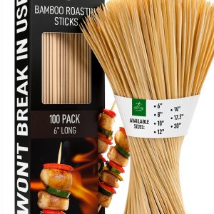 Bamboo Skewers Zulay Kitchen 100-Pack 6" 4mm Roasting Sticks for BBQ-0