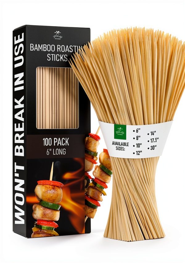 Bamboo Skewers Zulay Kitchen 100-Pack 6" 4mm Roasting Sticks for BBQ-0